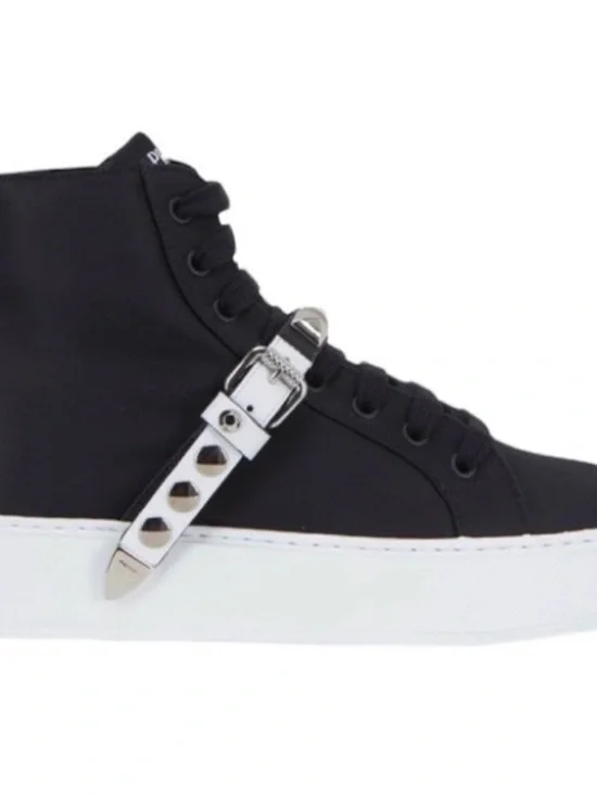 Prada Black High-Top Sneaker with Silver Studded Strap - Picture 3 of 8
